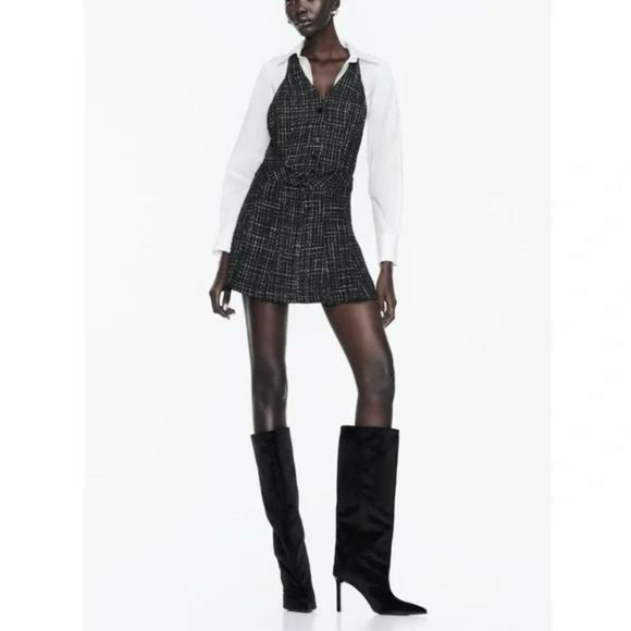 ZARA CONTRASTING STRUCTURED PINAFORE PLAID DRESS - Picture 5 of 8